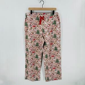 Boden Pink Flannel Christmas Tree Print Pajama Pants Tie Waist Size US 14